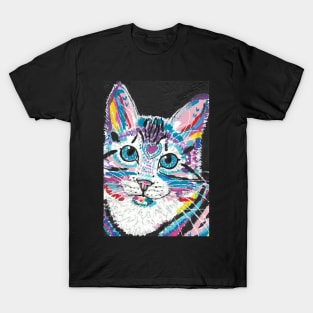 cute Colorful Pop art cat face T-Shirt